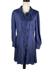 J.Crew Cupro Shirtdress Becklow Dot A-Line Polka Dot Navy Long Sleeve size 8 dre
