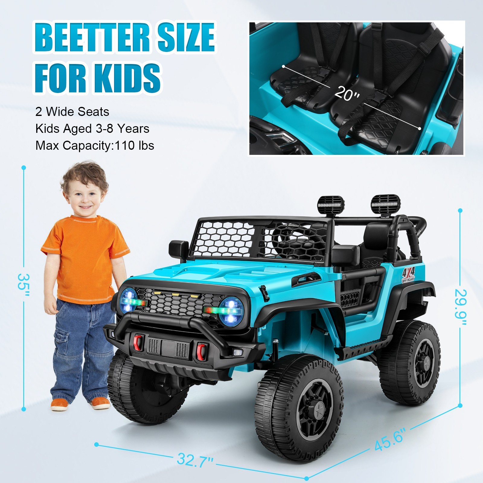 24V 2 Seater Kids Ride On Car 2WD/4WD Switchable Truck w/ Remote Control &Music-