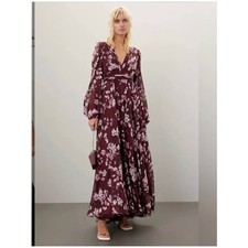 Mac Duggal Floral Chiffon maxi Gown v neck dress size 6