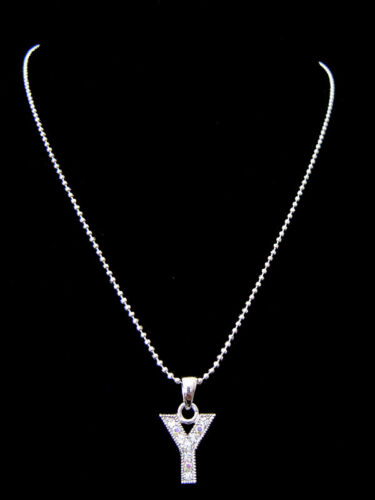 "Y" LETTER INITIAL ALPHABET PENDANT CHARM NECKLACE SILVER TONE CRYSTAL 5 COLORS  - Picture 1 of 6