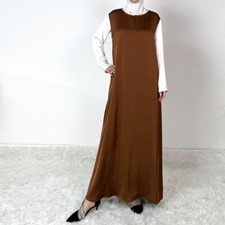 Muslim Women Sleeveless Long Dress Dubai ABaya Inner Kaftan Solid Color Robe