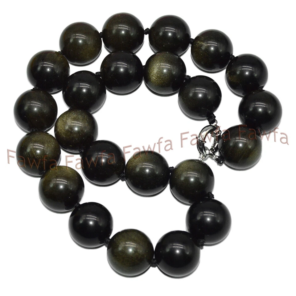 Enorme conjunto de brazalete collar cuentas piedras preciosas redondas ojo oro natural de 18 mm Foto 4 de 4