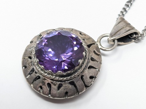 Vtg Pink Purple Color Change Sapphire & Sterling Mexico Pendant & Necklace - Picture 5 of 7