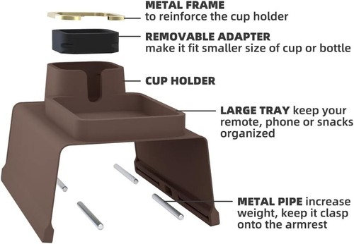 Couch Cup Holder Tray, Silicone Anti-Spill and Anti-Slip Couch Drink Holder - Picture 8 of 9