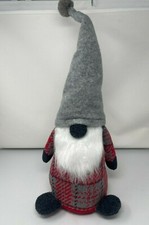 Pottery Barn Christmas GNOME Plush Holiday Gnome Winter Plaid Gray Hat 21" NEW