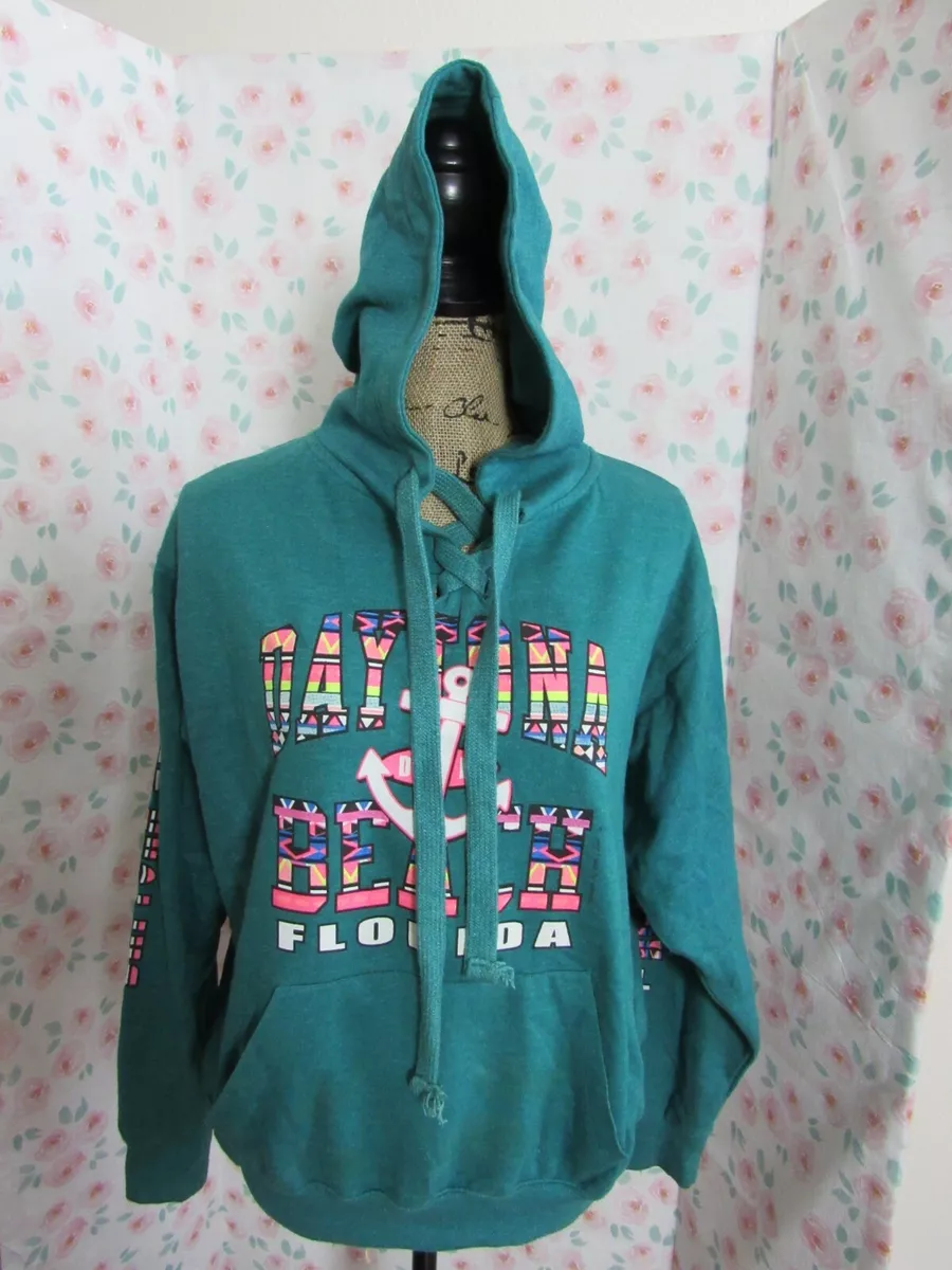 ESY SURF CO, WOMEN'S GREEN/PINK COTTON BL DAYTONA BEACH HOODIE