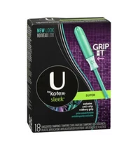 U Kotex Sleek Tampons Super Unscented 18 Count Anti-slip Grip Applicator NIB