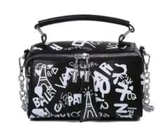 Graffiti Print Crossbody Bag. Black Or White 