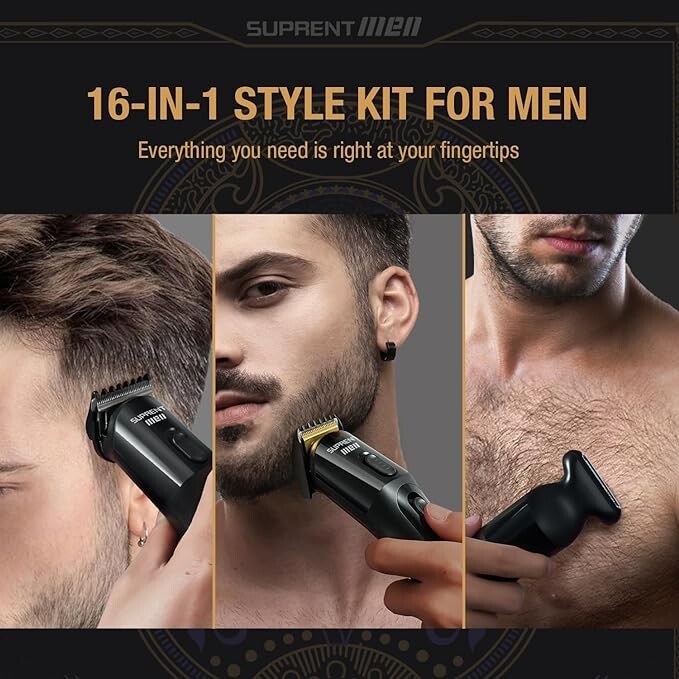 SUPRENT Beard Trimmer for Men - 16 Pieces Mens Grooming Kit with Hair Clipper