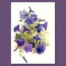 PETUNIAS Linda Henry Impressionist Art WATERCOLOR FLORAL Summer Flowers 11"x15"