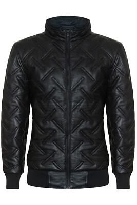 Herren schwarze Bomber Lederjacke gesteppt wattiert warm Lammfelljacke