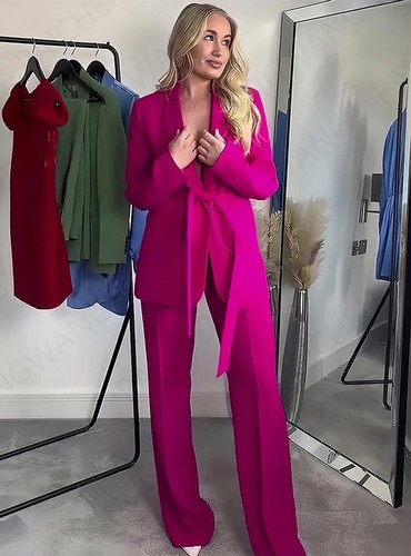 Damenmode Blazer Revers Langarm Jacke 2 Stück Büro Hosenanzüge - Bild 13 von 27