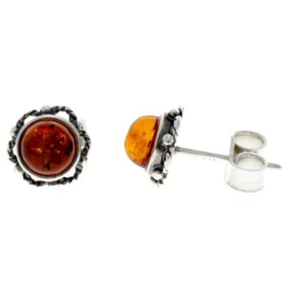 925 Sterlingsilber & Original Baltisch Amber Klassisch Rund Ohrstecker - 5940
