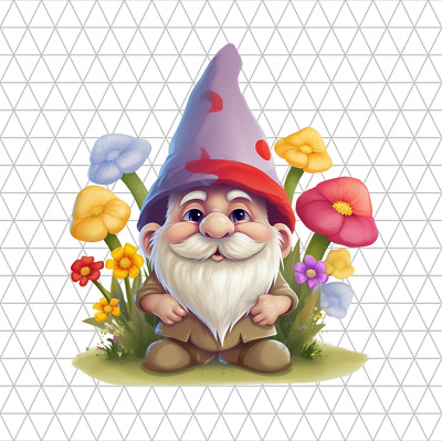 Cute Gnome And Flowers PNG Clip Art Sublimation Design Digital Download Clipart
