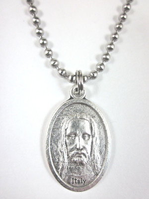 Holy Face / Cross Medal Pendant Necklace 24" Ball Chain Gift Box ...