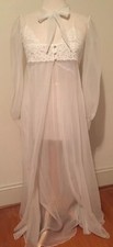 Vtg Lily Of France Rosa Paleo Szule Peignoir Set Sheer White Pleated S