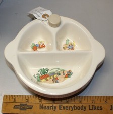 Vintage Baby Child Excello 1950s Divided Warming Ceramic Dish w Mexican Theme