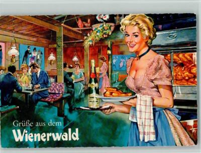 10096006 - 8000 Muenchen Wienerwald Innenansicht mit Kellnerin AK Muenchen