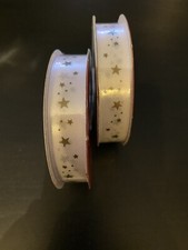white and dark gold star ribbon 2 spools 1.5cm x 5.5m each