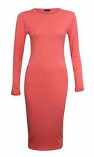 Women's Plain Midi Jersey Bodycon Ladies Stretch Long Sleeve Maxi Dress UK 8-26
