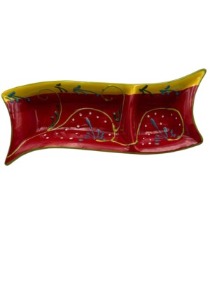 Festive Salsa Dish 2 Compartment Handmade In Spain
