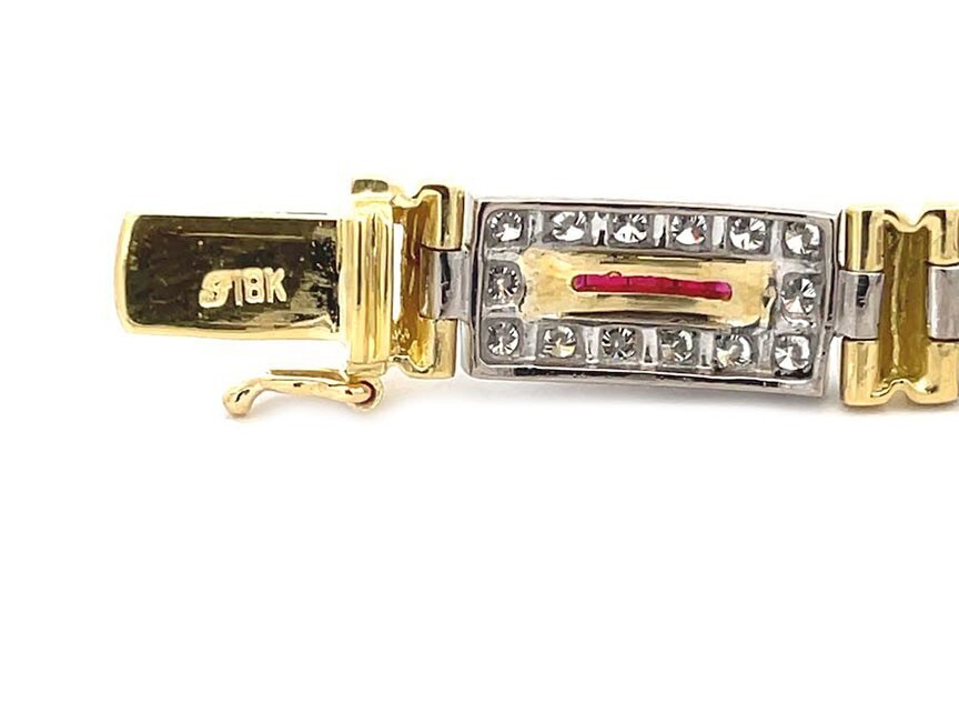 Diamond Ruby Bracelet 18k Gold Rectangle Bar Sect… - image 5