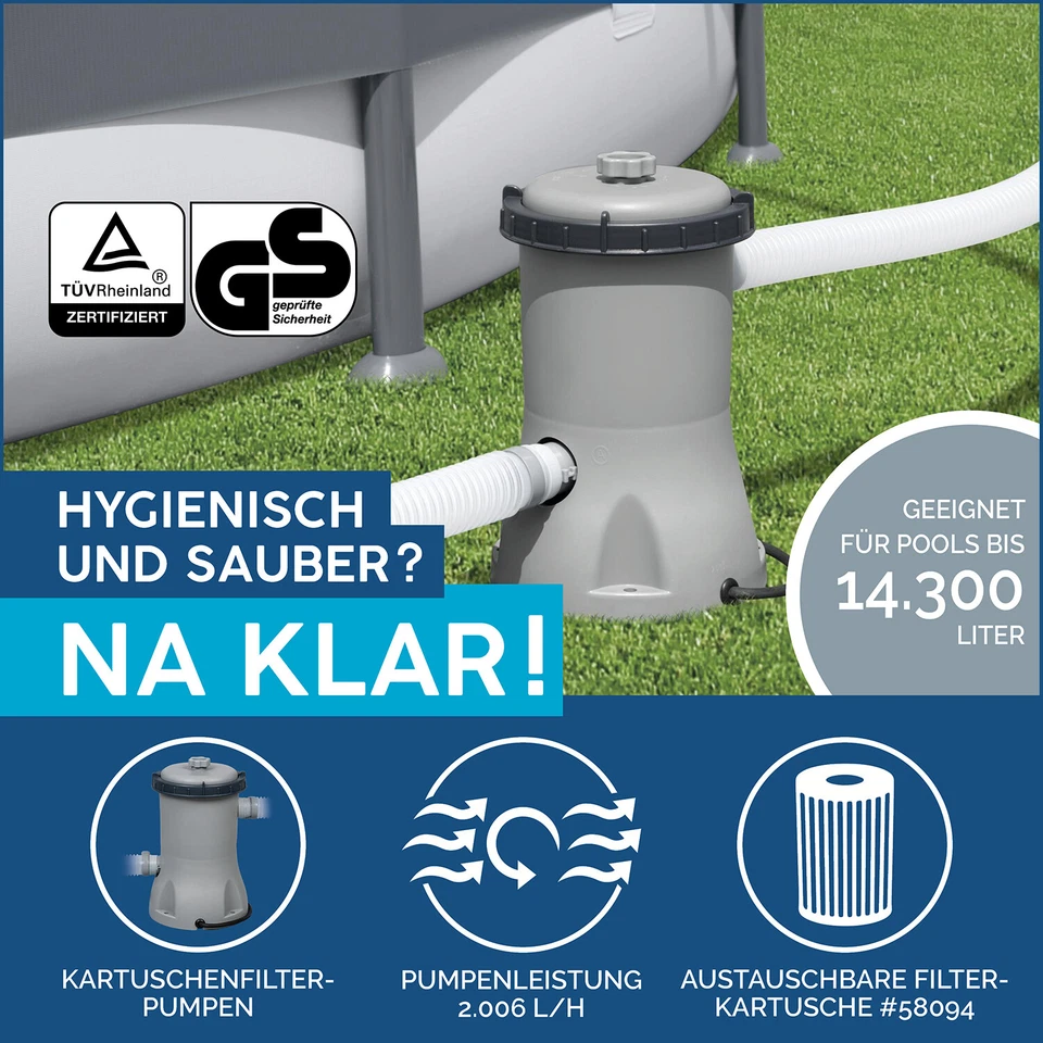 Aufstellpool robuster Gartenpool Frame Pool mit Filterpumpe Blau Ø 457 x 84 cm - Bild 4 von 4