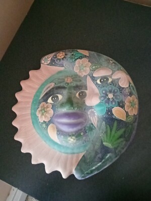 Mexican Folk Art Talavera Moon & Sun Eclipse Hand Painted Clay Wall Decor