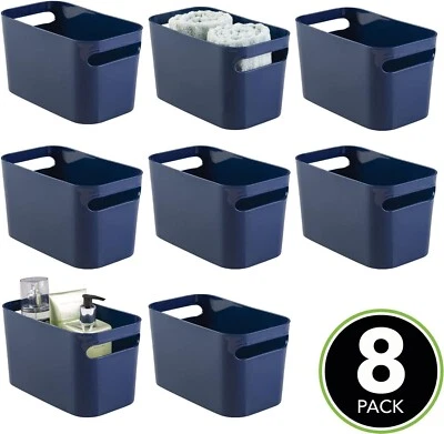 MDESIGN Bathroom Storage Bins*Blue Plastic Baskets For Shelves/Home/Pantry*Storage Box