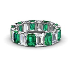 Sterling Silver 925 Emerald Emerald-Cut 6x4mm Full Eternity Band Ring