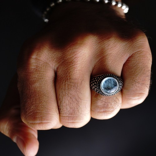 Sterling Silver Aquamarine Mens Ring 5ct natural Gemstone Unique Turkish Jewelry - Picture 8 of 9
