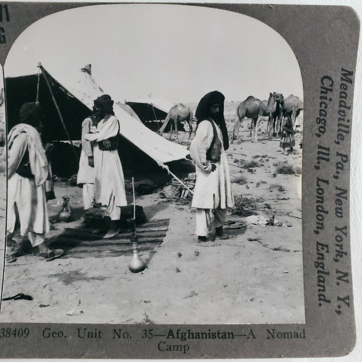 Tienda de campaña Kochi Afghan Nomad Camp Stereoview años 20 Afganistán camello Kuchi foto D463