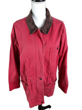 Vintage 90s Denim Co. Chore Barn Coat Medium Flannel Lined Corduroy Collar Red