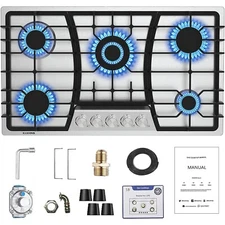 36" inch Built-in Gas Cooktop Gas Stove Top 5 Burners Dual fuel Stainless Steel