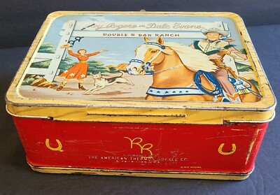 ROY ROGERS & DALE EVANS VINTAGE 1954 DOUBLE R. RANCH METAL LUNCH