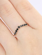 1ct Simulated Black Diamond Wedding Band Curved Stackable Yellow Gold Plated