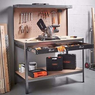 Metal Work Bench Diy Garage Workshop Sturdy Steel Table With