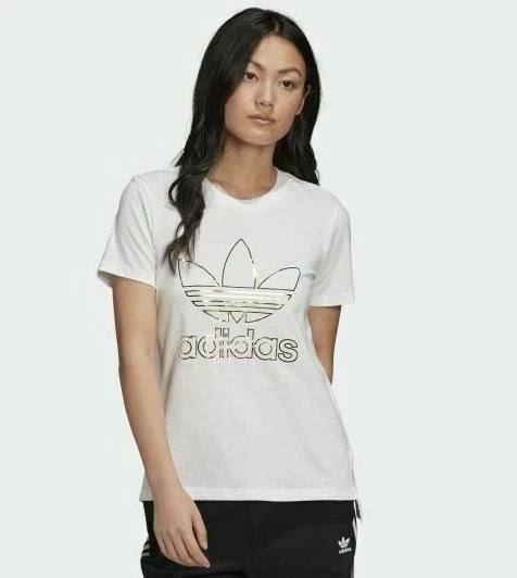 White Adidas Gold Tshirt Teen Metalic Originals | eBay Trefoil Girls