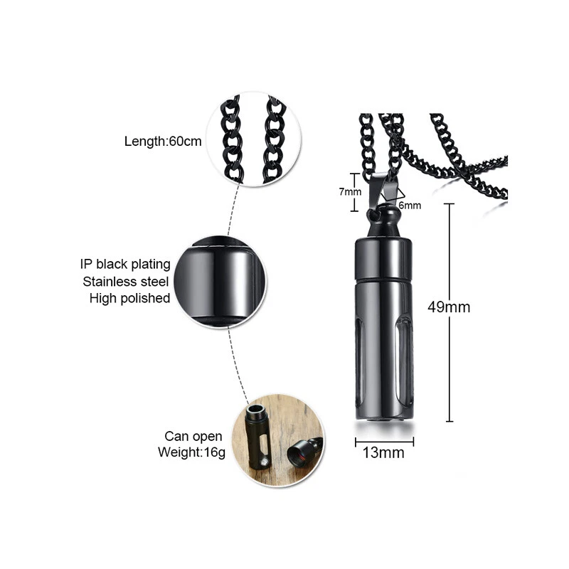 Collar Colgante Hombre Urna de Ceniza Cremación Memorial Contenedor de Vidrio Acero Inoxidable Foto 3 de 4