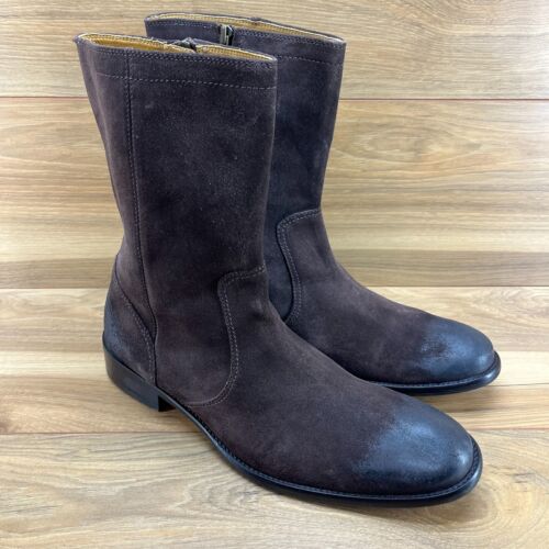 Cole Haan Mens Boot Size 11 Brown Burnished Suede Zip Booties