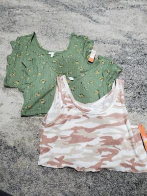 Womens Lot of 3 Mixed Pajama Tops Size L Colsie Green Short Sleeve Top Beige