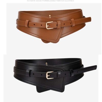 【cacharel】 BROWN LEATHER wide BELT Women's 3 1/4