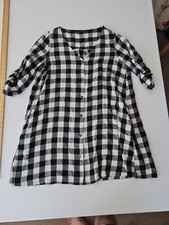 Ladies Roll Tab Sleeve Shirt Dress Zara Size L Black/ White Check Button...