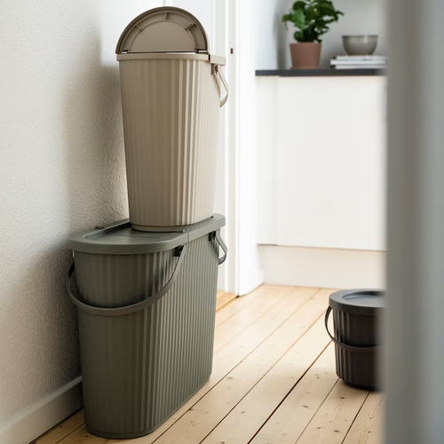 DAMMÄNG Bin with lid for Glass Bottles Plastic Papers Waste gray-beige 7 gallon - 第 5/8 張圖片