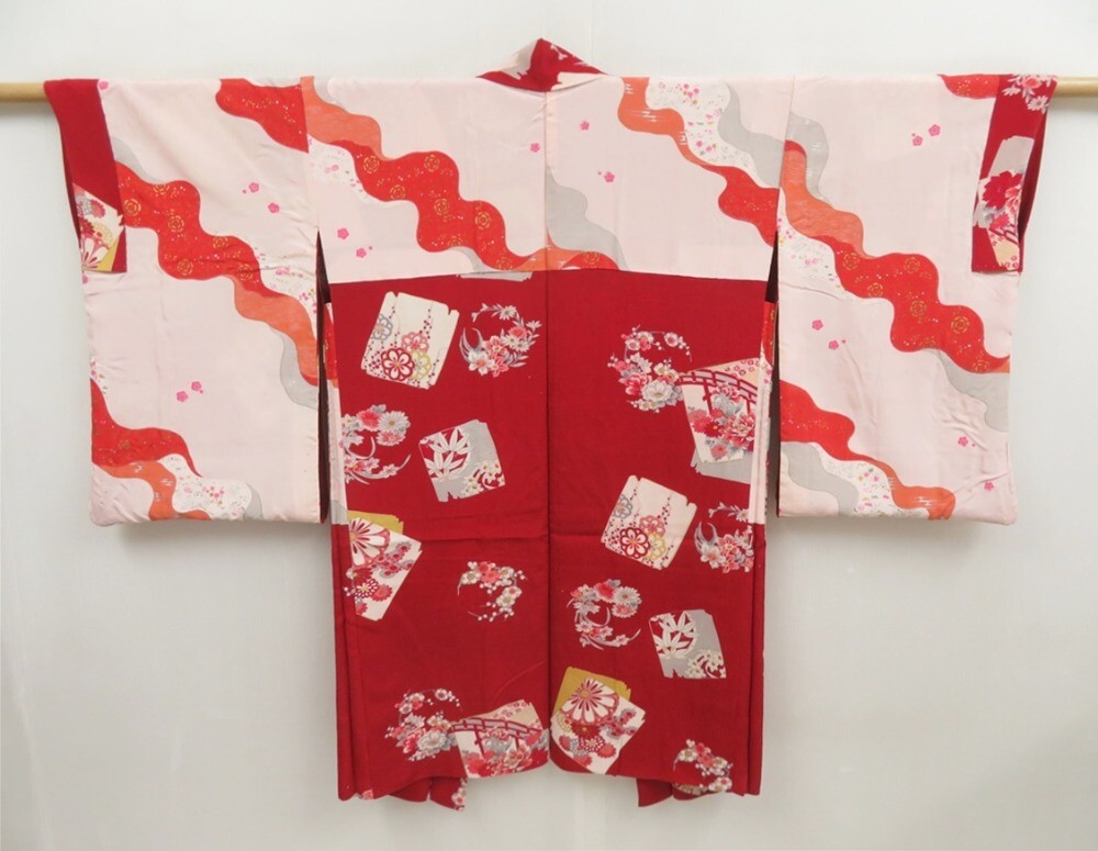 4922T13z500 Antique Japanese Kimono Silk HAORI Flowers Dark red | eBay