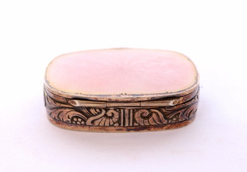 Tabatière à pilules européenne argent sterling doré émail rose guilloché 925 années 1900 - Photo 4 sur 9