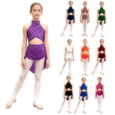Kids Dance School Dress Sheer Leotard Cutout Lyrical Modern Costume Mesh Girls