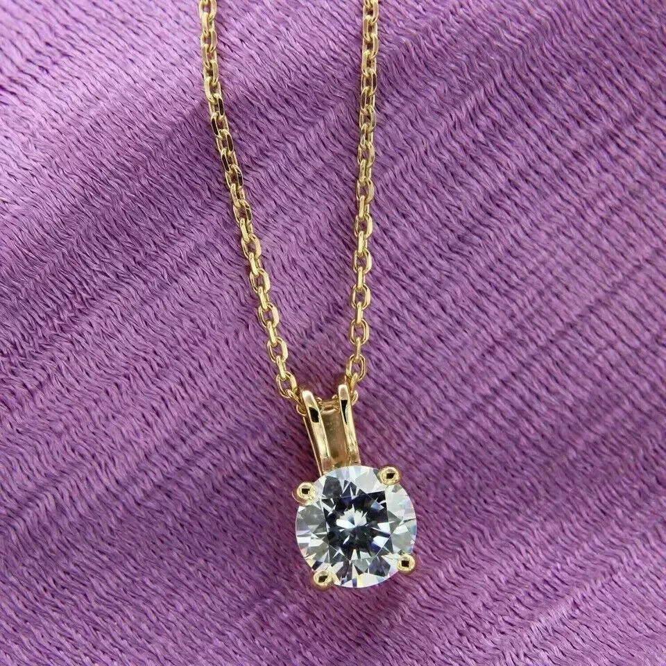 Women's Solitaire Pendant 2Ct Round Cut Simulated Diamond 14k Yellow Gold Plated - Image 2 of 4