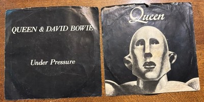 2 QUEEN 45 s w/ Picture Sleeves ~ We Will Rock You, Under Pressure w David Bowie