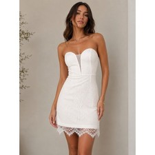 Lulus Love That Can Last White Lace Strapless Mini Dress Bridal Large NWT
